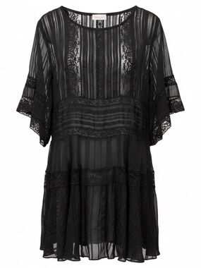 ZIMMERMANN BLACK SHEER SILK AND LACE DRESS